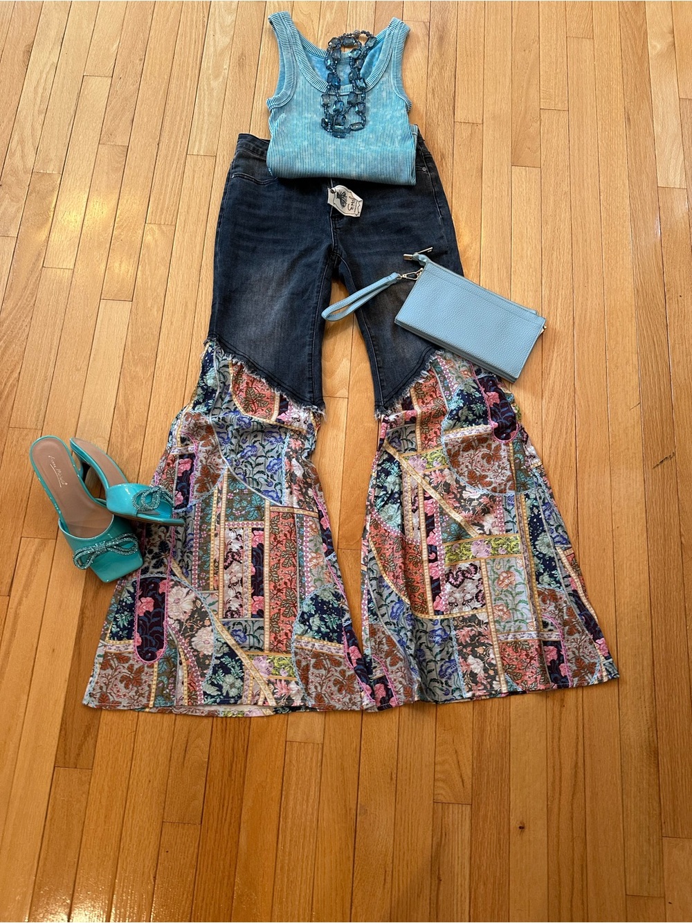 Women’s Multicolor Patchwork Flared Jeans - Blue Accent